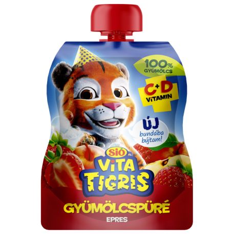 Sió Vitatigris Gyümölcspüré 100% 90g epres