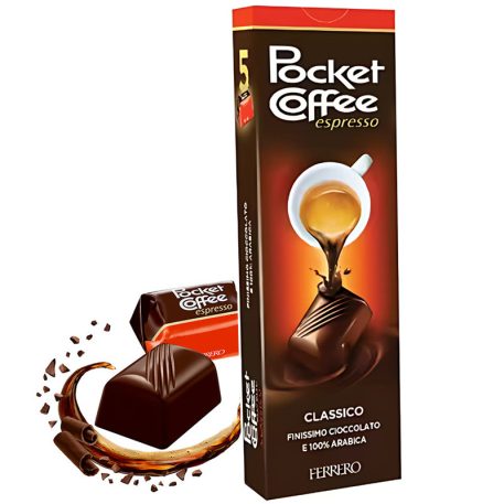 Pocket Coffee Csokoládé és Tejcsokoládé Praliné Folyékony Kávéval Töltve 62,5g