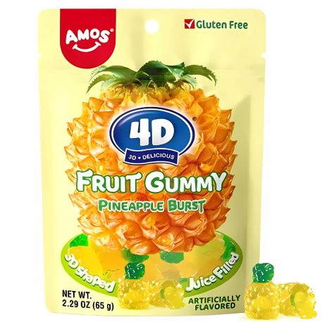 Amos 4D Gummy Pineapple ananász ízű gumicukor 65g