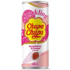   Chupa Chups Strawberry Cream Flavour Eper ízű Szénsavas Üdítőital 0,25l
