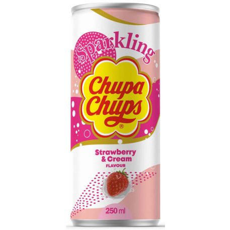 Chupa Chups Strawberry Cream Flavour Eper ízű Szénsavas Üdítőital 0,25l